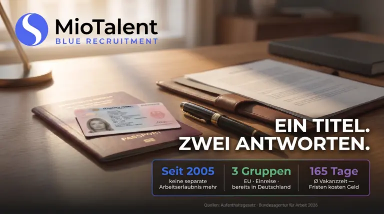 Aufenthaltstitel auf Reisepass mit Füller — Arbeitserlaubnis oder Aufenthaltserlaubnis: ein Titel, zwei Antworten, seit 2005 ein Verfahren.
