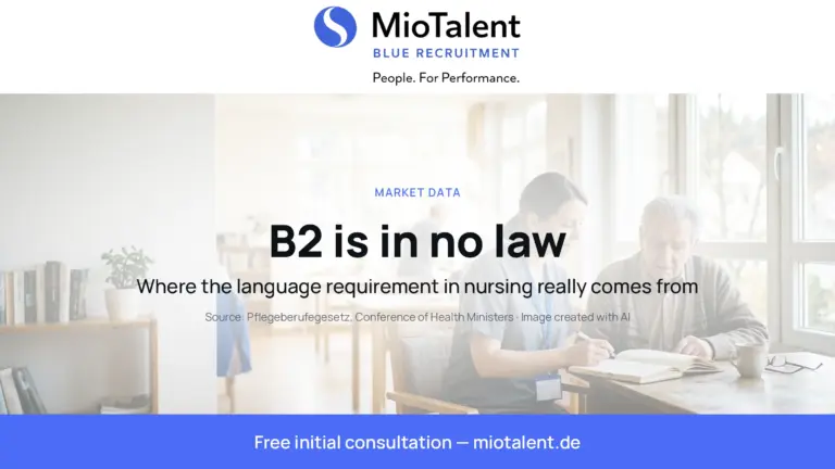 Bright care-home day room, a nurse and a resident at a table with an open notebook; image line: B2 is in no law